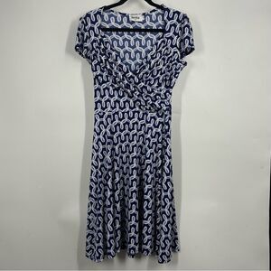 LEOTA Women's Geometric Printed Short Sleeve Faux Wrap Dress sz M